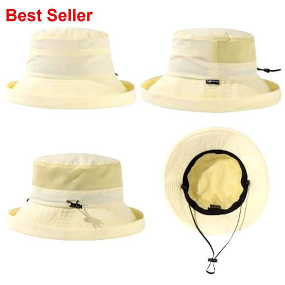 Wide Brim Bucket Sun Hat with Ponytail Hole UPF 50 Packable